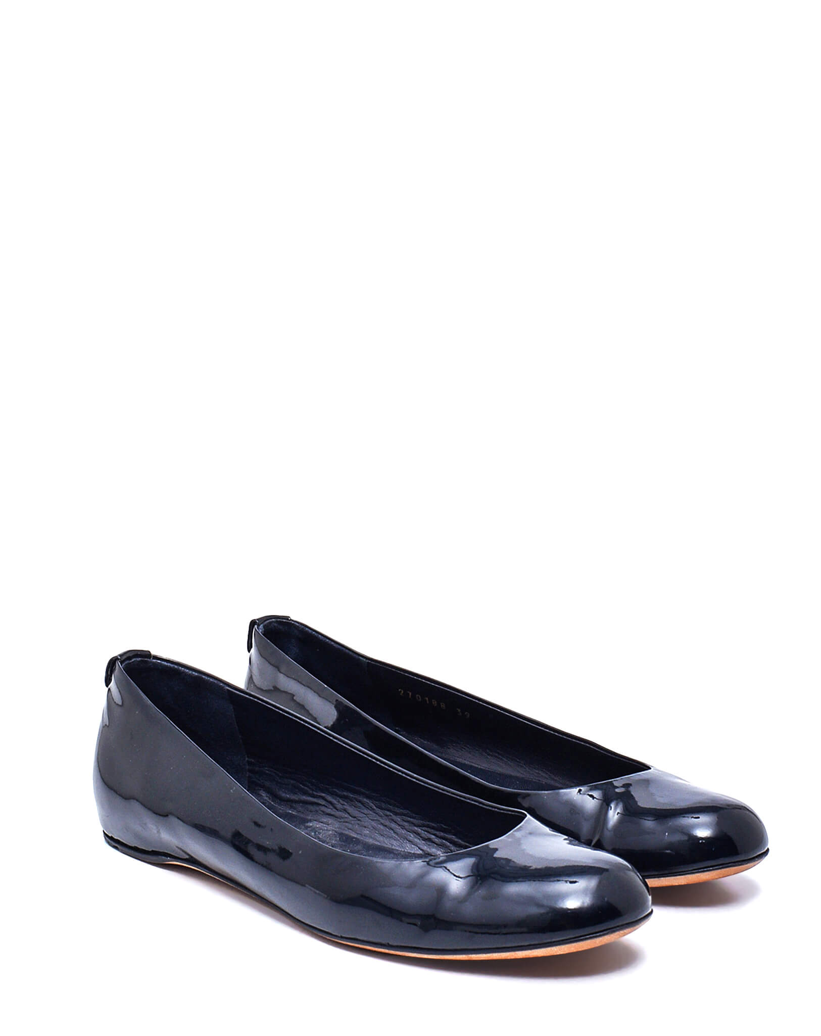 Gucci- Navy Patent Leather Classic GG Flats / 39